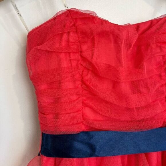 Tease Me Juniors Size 5 Pink Coral Mini Strapless Dress Blue Tie Prom Gown Tutu - Picture 10 of 10